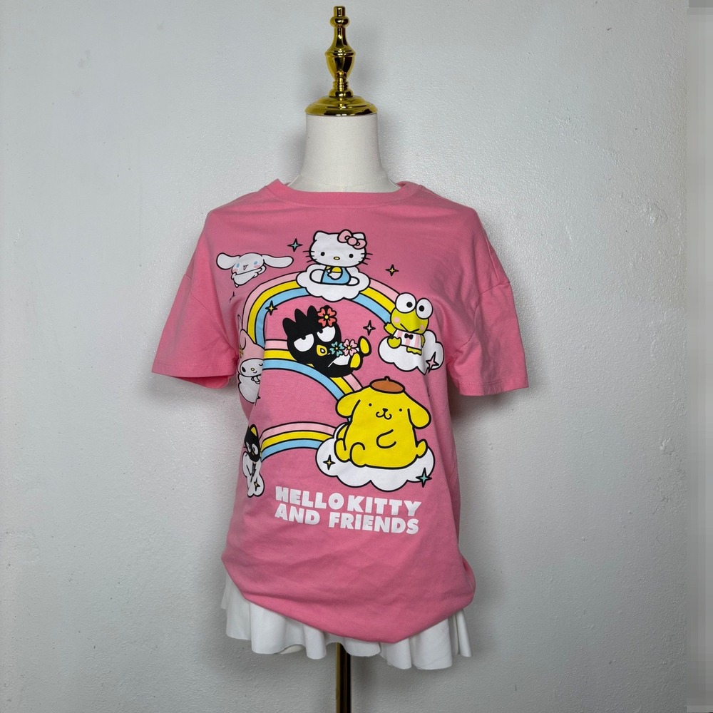 hello kitty and friends sanrio pink rainbow t-shirt girly preppy softgirl merch